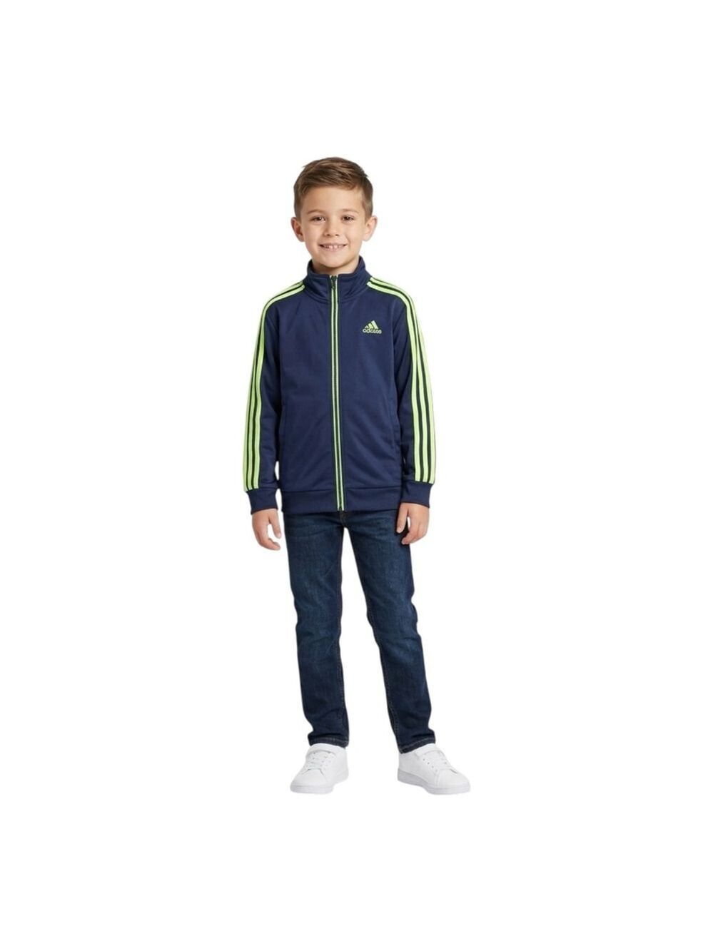 Adidas Navy Track Jacket Boys Size 7 Full Zip Stripe Jacket